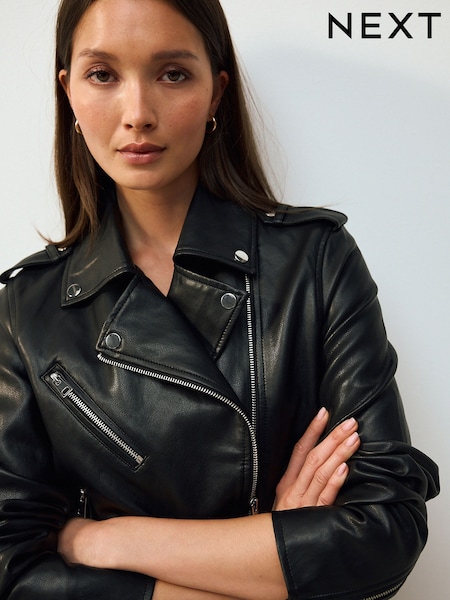 Black Faux Leather Biker Jacket (F29062) | £64