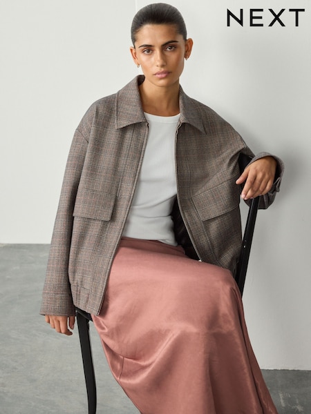 Grey Check Collared Bomber Jacket (F29088) | £90