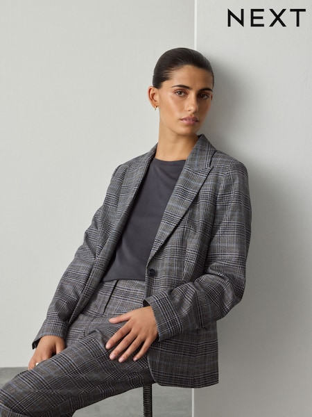 Grey/Blue Single Check Sculpting Breasted Blazer (F29093) | £54