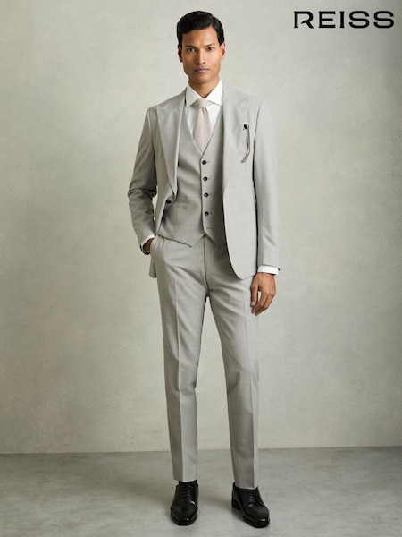 Reiss Grey Slice Puppytooth-Check Suit Waistcoat Wool-Blend (F29239) | £150