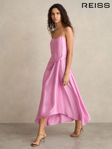 Reiss Pink Zoey Satin Drape-Detail Slip Dress (F29248) | £170