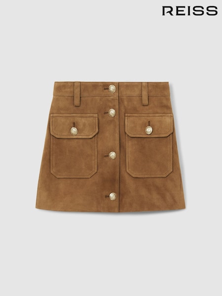 Reiss Tan Connie 13-14 yrs Suede Flap Pocket Skirt (F29251) | £96