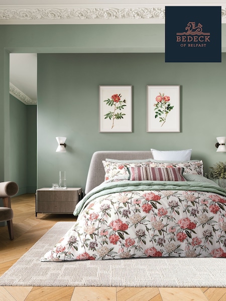 Bedeck of Belfast Linen Mulberry Red Green Elswyth Cushion (F29273) | £50