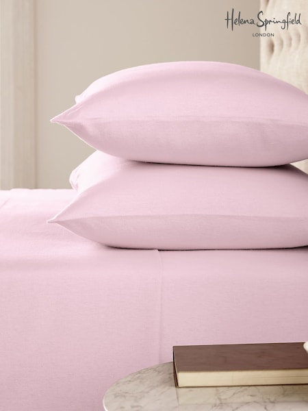 Helena Springfield Baby Pink Brushed Plain 100% Cotton Dye Flat Bed Sheet (F29287) | £18 - £28