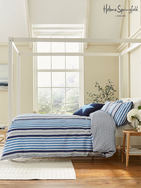 Helena Springfield Cobalt Blue Navy Beach House Stripe Duvet Cover and Pillowcase Set (F29323) | £25 - £55