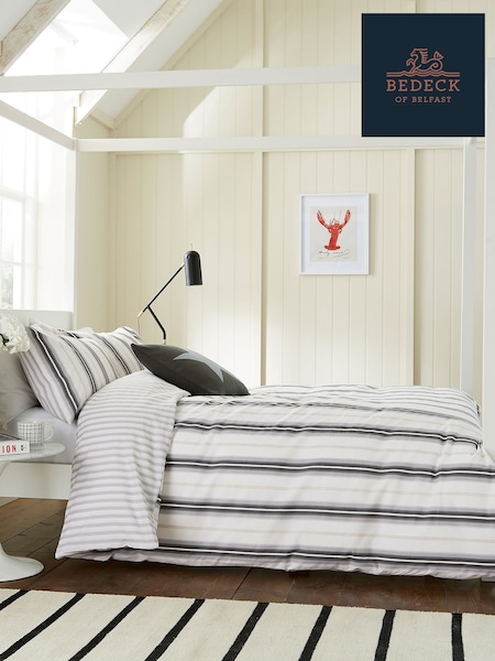Helena Springfield Grey Linen Coopers 100% Cotton Stripe Duvet Cover and Pillowcase Set (F29324) | £25 - £55