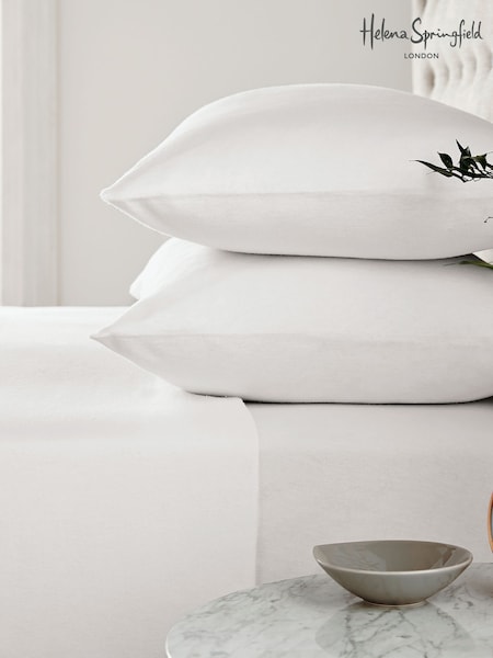 Helena Springfield White Brushed Plain 100% Cotton Dye Flat Bed Sheet (F29337) | £18 - £28