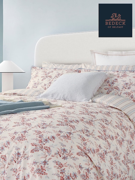 Bedeck of Belfast Pink Soft Blue Rosanna 100% Cotton Cushion (F29351) | £50