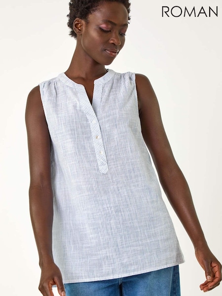 Roman Blue Stripe V-Neck 100% Cotton Vest Top (F29473) | £32