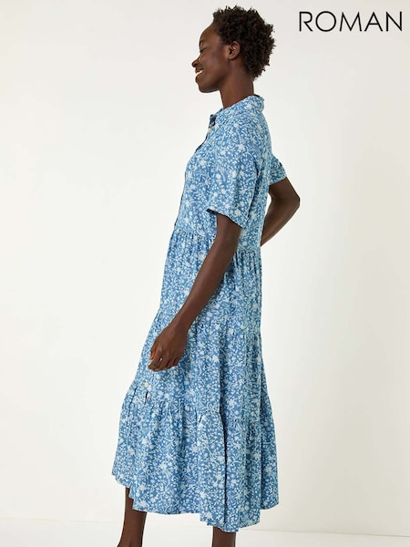 Roman Blue Floral Print Denim Smock Dress (F29478) | £58