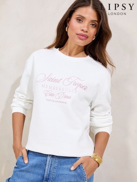 Lipsy White Round Neck Sweatshirt (F29621) | £36