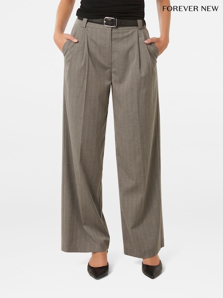 Forever New Grey Bonnie Belted Wide Leg Trousers (F29663) | £60