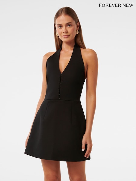 Forever New Black Ricki Halter Neck Hook and Eye Mini Dress (F29665) | £110