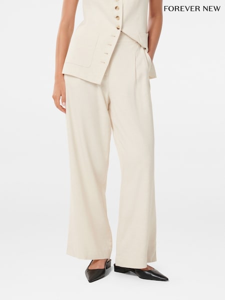 Forever New Cream Macie Wide Leg Trousers Contains Linen (F29667) | £60
