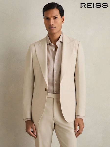 Reiss Stone Belmont Sb Single-Breasted Textured Blazer Slim-Fit With Wool (F29681) | £328