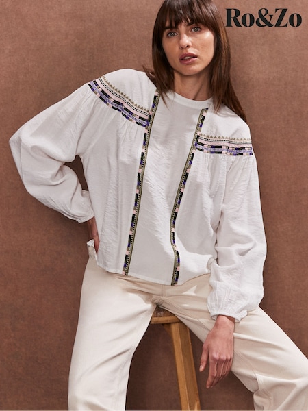 Ro&Zo White Multi Embroidered Detail Blouse (F29685) | £79