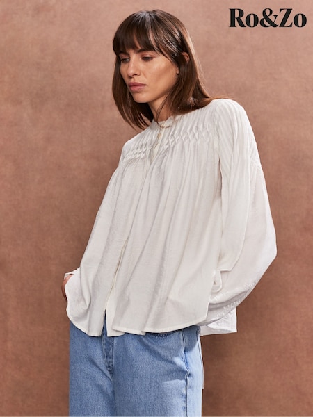 Ro&Zo White Smocked Detail Blouse (F29691) | £79