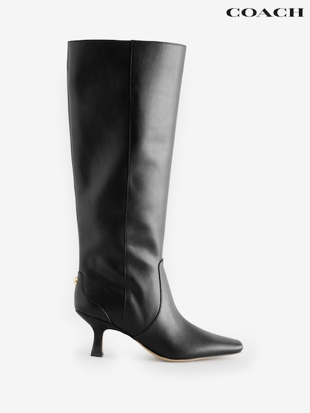 COACH Black Sculpted C Kitten Heel Leather Boots (F29754) | £295