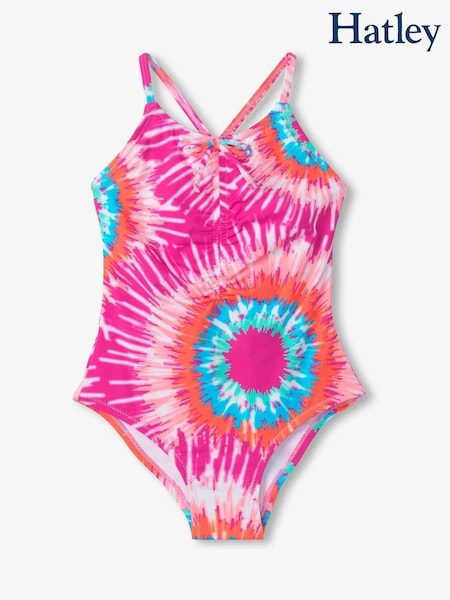 Hatley Pink Sunburst Tie Dye Ruched Front Swimsuit (F29763) | £22