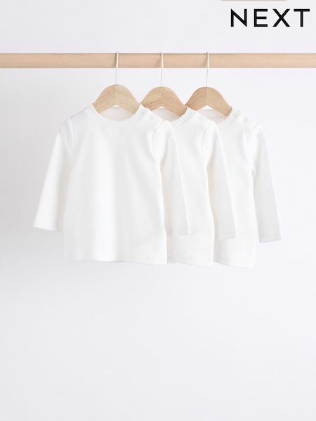White Baby Long Sleeve 100% Cotton T-Shirts 3 Pack (F29792) | £10 - £12