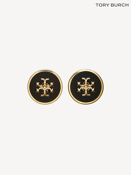 Tory Burch Black Kira Enamel Circle Stud Earrings (F29798) | £110