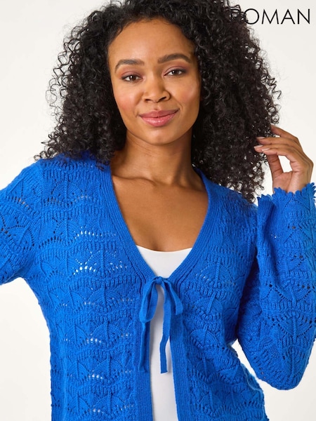 Roman Blue Petite Plain Knitted Tie Cardigan (F29835) | £36