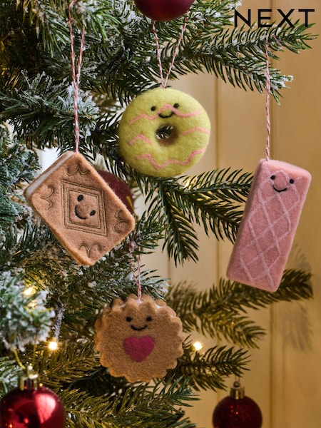 4 Pack Multi Assorted Biscuit Felt Christmas Baubles (F29932) | £12