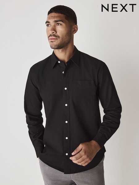 Black Slim Fit Long Sleeve Oxford Shirt (F29954) | £26