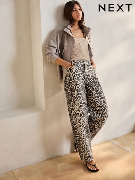 Leopard Print 100% Cotton Barrel Leg Jeans (F30023) | £45