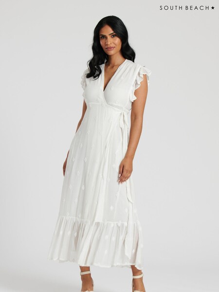 South Beach White Sequin Detail Wrap Midi Dress (F30025) | £50