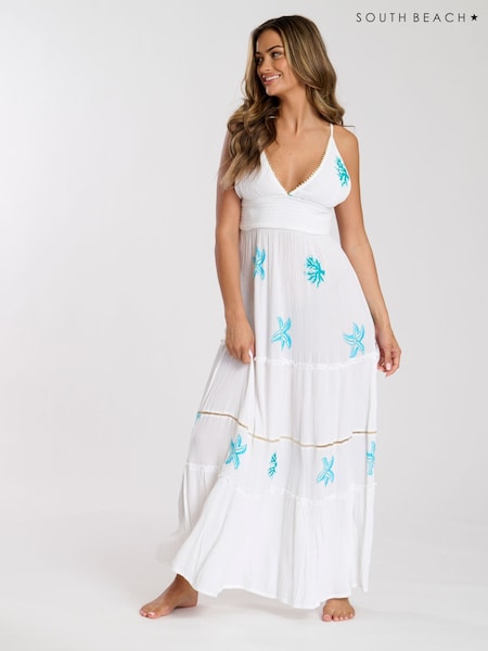 South Beach White Embroidered Cami Maxi Dress (F30039) | £50