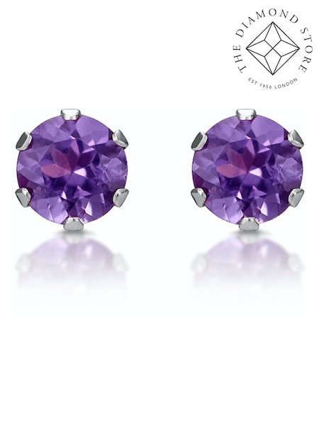 The Diamond Store 9K White Gold 4mm Amethyst Stud Earrings (F30152) | £145