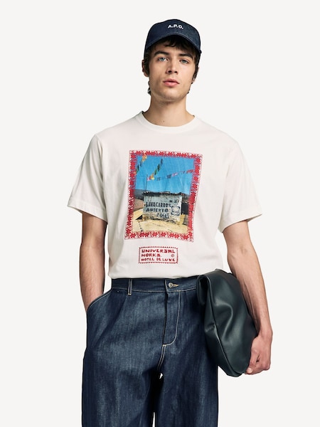 Universal Works White Single Jersey 7 Dias Print T-Shirt (F30158) | £60