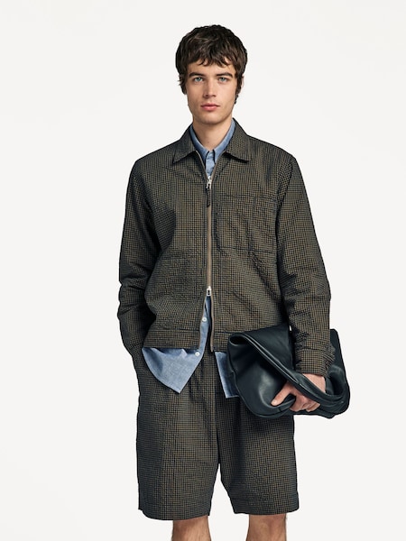 Universal Works Blue Check Seersucker Zip Uniform Jacket (F30165) | £210