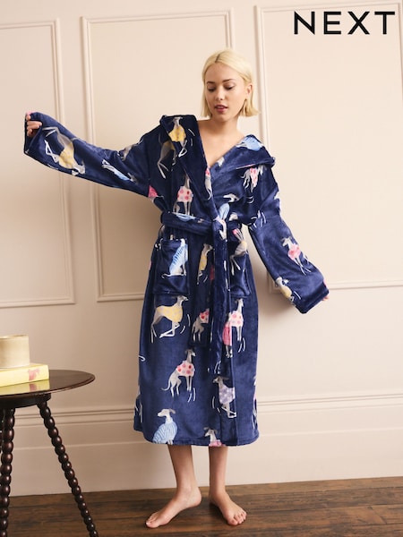 Navy Whippet Character Print Robe (F30177) | £34