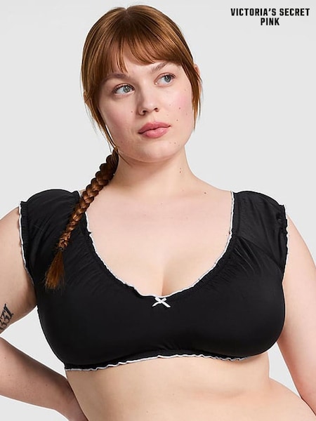 Victoria's Secret PINK Black Short Sleeve Bikini Top (F30317) | £34