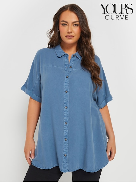 Yours Curve Blue Short Sleeve Chambray Shirt (F30345) | £27