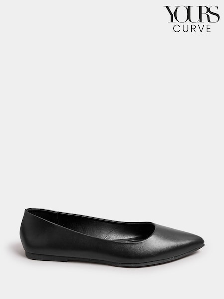 Yours Curve Black Extra Wide Fit Wide Fit Flat Point Pumps (F30346) | £24