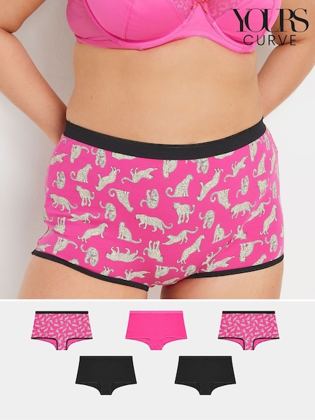 Yours Curve Pink Stretch Leopard Knickers 5 Pack (F30347) | £19
