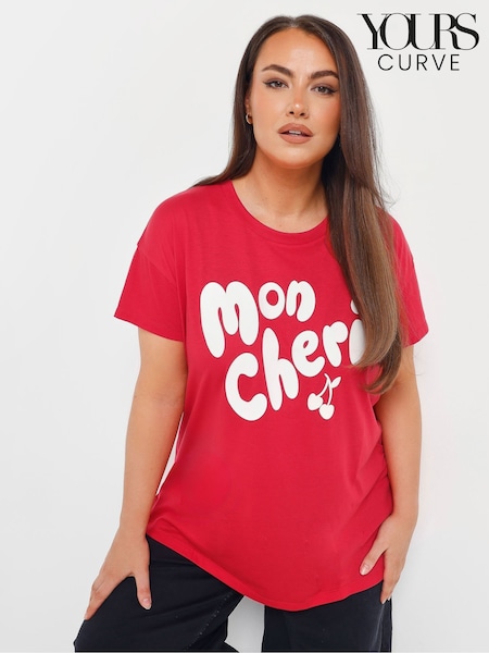 Yours Curve Red Mon Cheri Placement T-Shirt (F30351) | £19