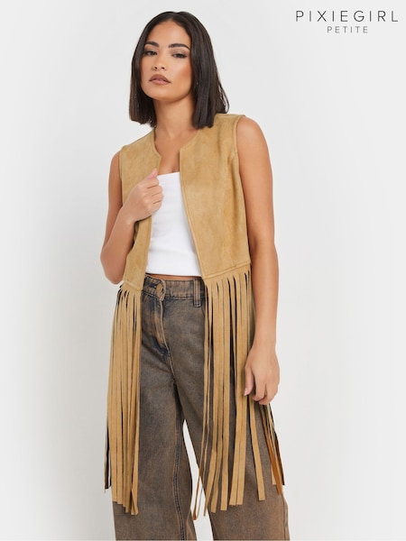 PixieGirl Petite Brown Tassel Suedette Waistcoat (F30364) | £39