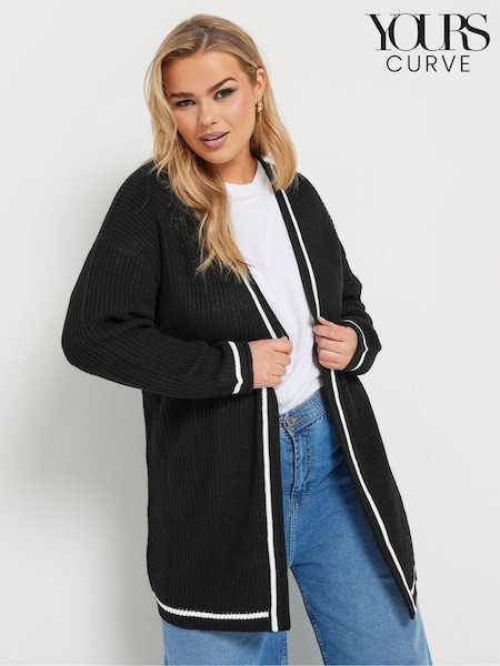Yours Curve Black Contrast Knitted Cardigan (F30375) | £27