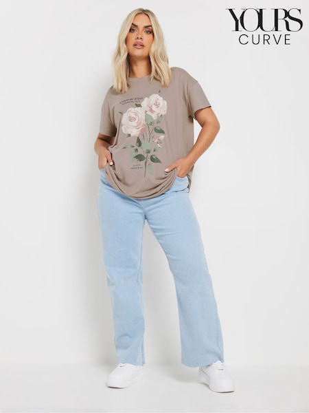 Yours Curve Purple Print Flower T-Shirt (F30377) | £19