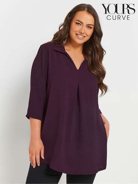 Yours Curve Purple Pleat Front Textured Shirt (F30379) | £29