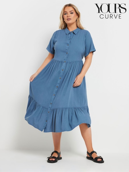 Yours Curve Blue Washed Chambray Shirt Dress (F30381) | £37