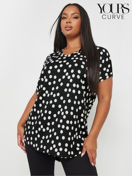 Yours Curve Black Dot Print Top (F30391) | £24