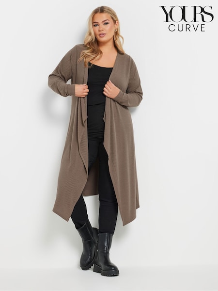 Yours Curve Brown Waterfall Ribbed Cardigan (F30393) | £29