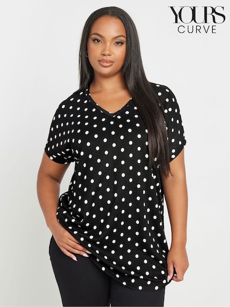 Yours Curve Black Dot Print Top (F30395) | £24