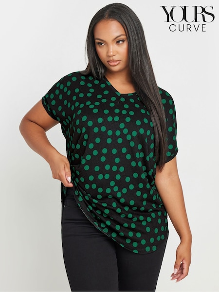 Yours Curve Green Dot Print Top (F30400) | £24