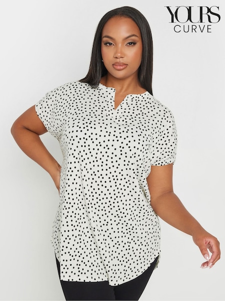 Yours Curve White Dot Print Top (F30403) | £24